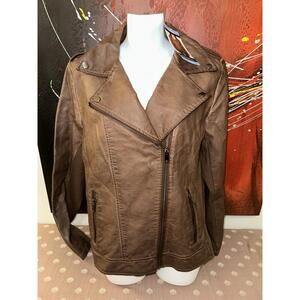 Sebby Collection Women Sz L Cognac Brown Moto Faux Leather Motorcycle Jacket NEW